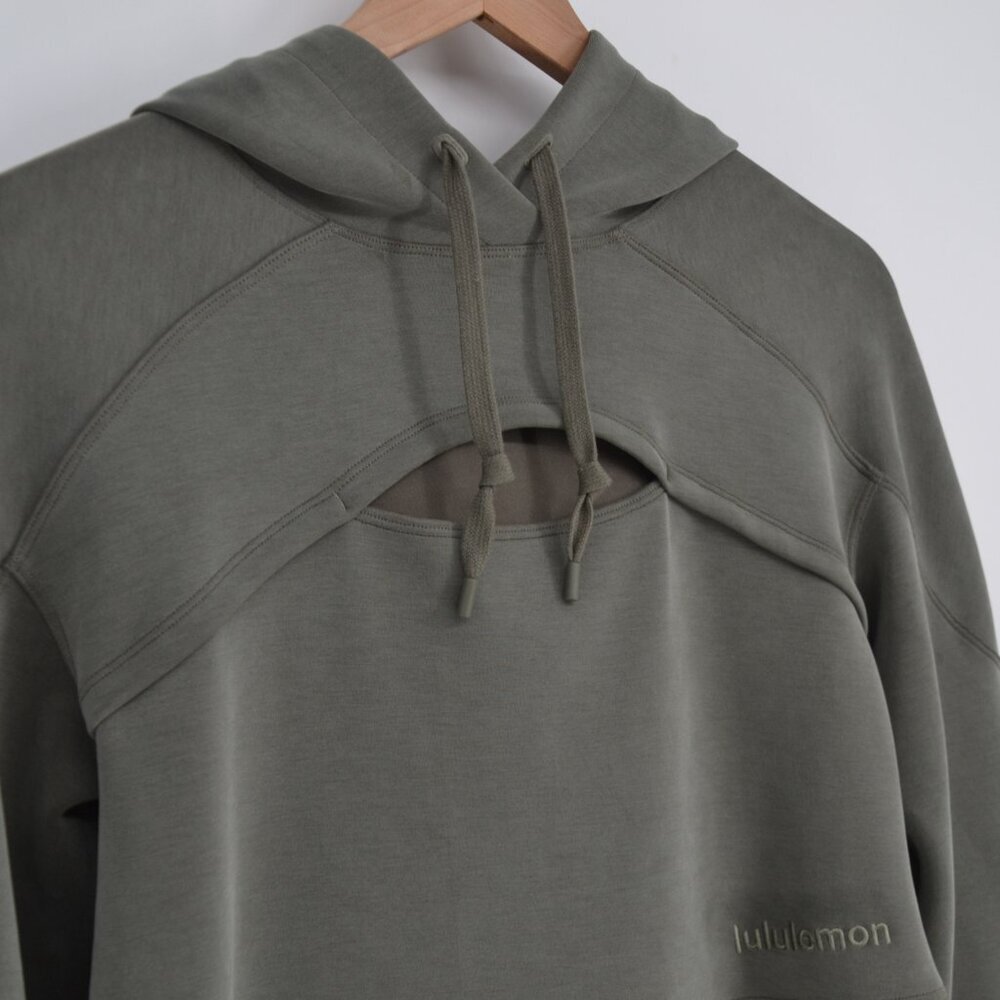 Lululemon Get Centred Crop Hoodie Grey Sage Women's 4 Cutout Modal Blend Relaxed - Picture 5 of 9